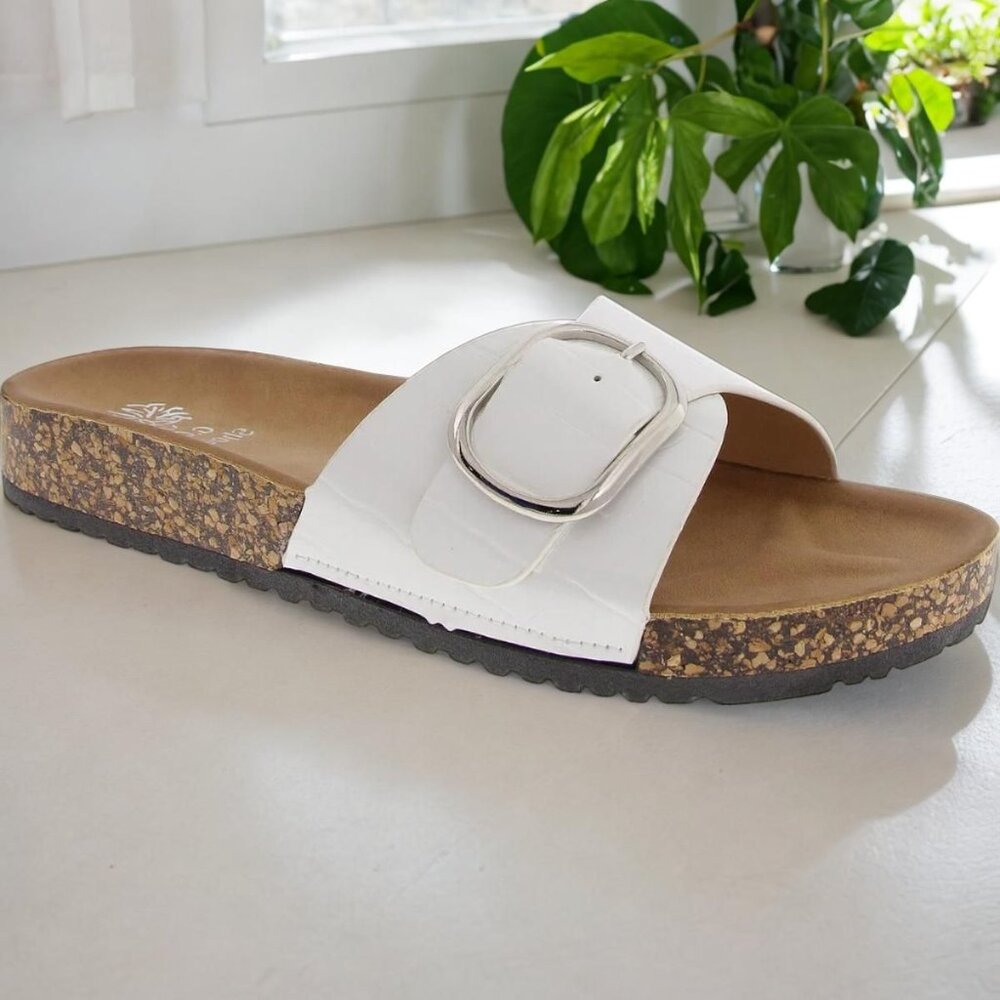 Gc Shoes Luna Womens White Slip On Closure Faux Leather Slide Sandal Size 6M NIB